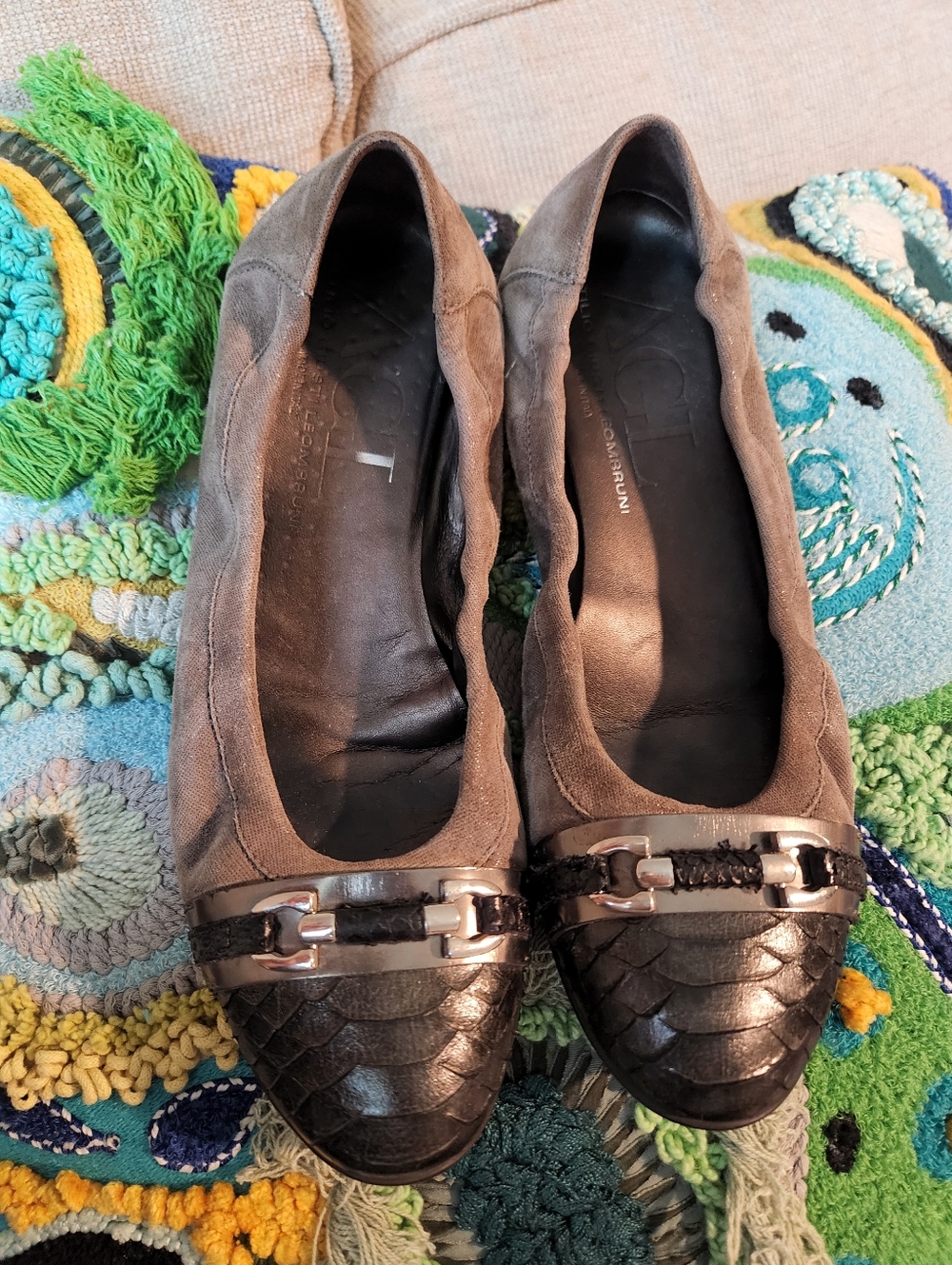 Women’s Brown Suede and Black Leather Ballet Flats